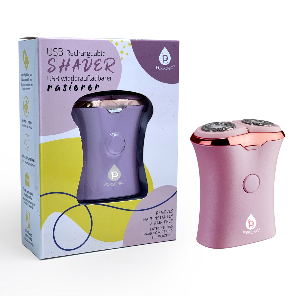 Picture of Pursonic LSUSBR360PK Rechargeable USB Shaver for Ladies, Pink