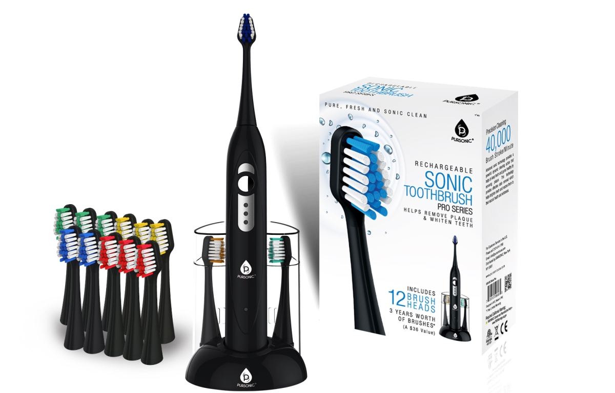 Rechargeable Electric Toothbrush with 12 Brush Heads  Black