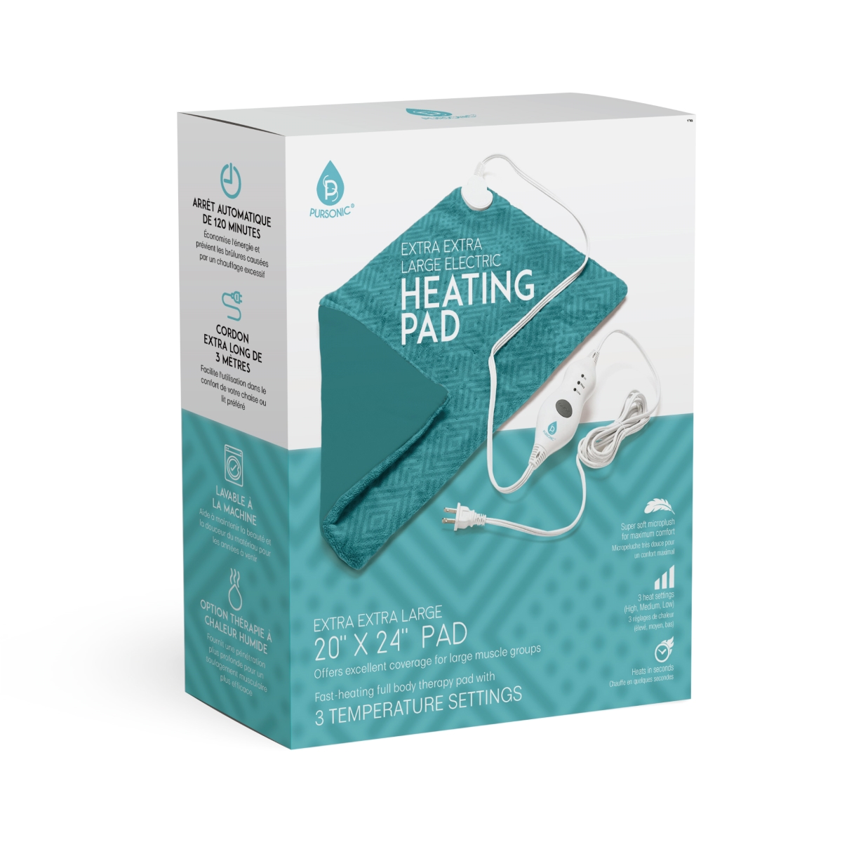 Picture of Pursonic HMG2024TLD Extra Large Electric Heating Pad, Teal - 2XL