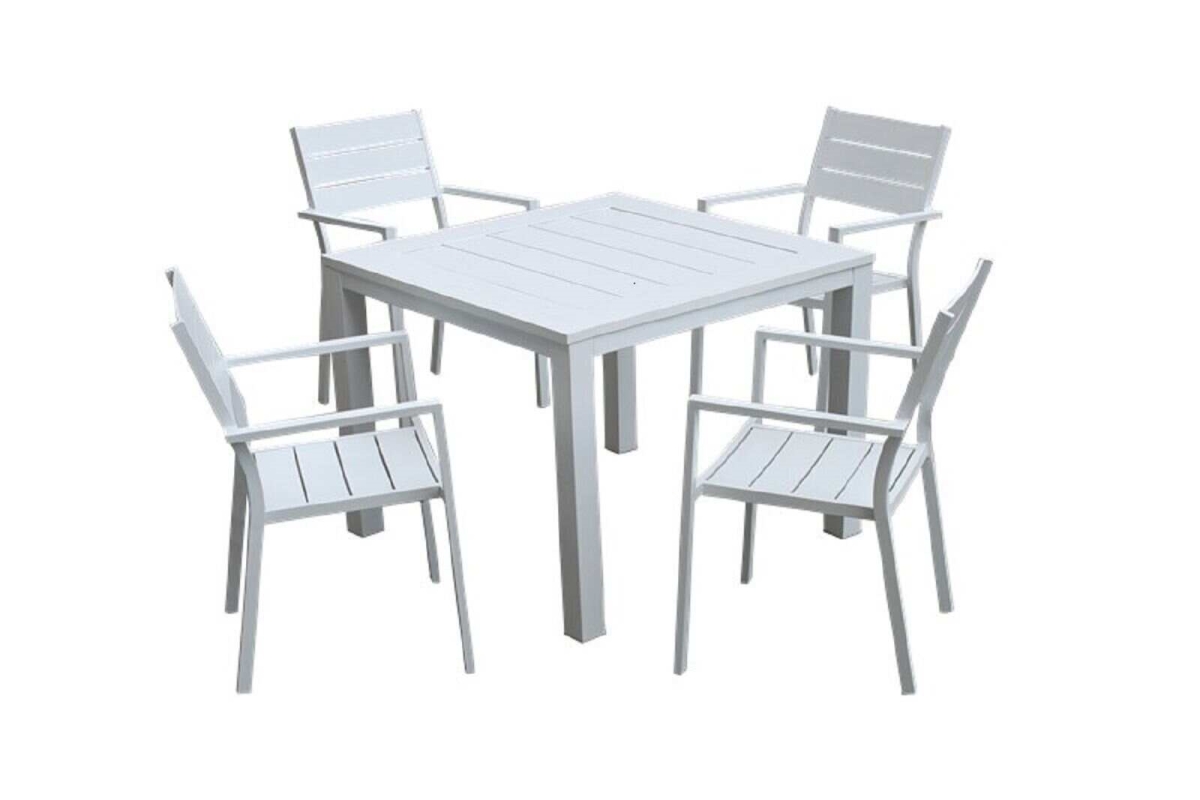 Infinity sorrento5WH White Square Aluminum Outdoor Dining Table with 4 Chairs - 5 Piece
