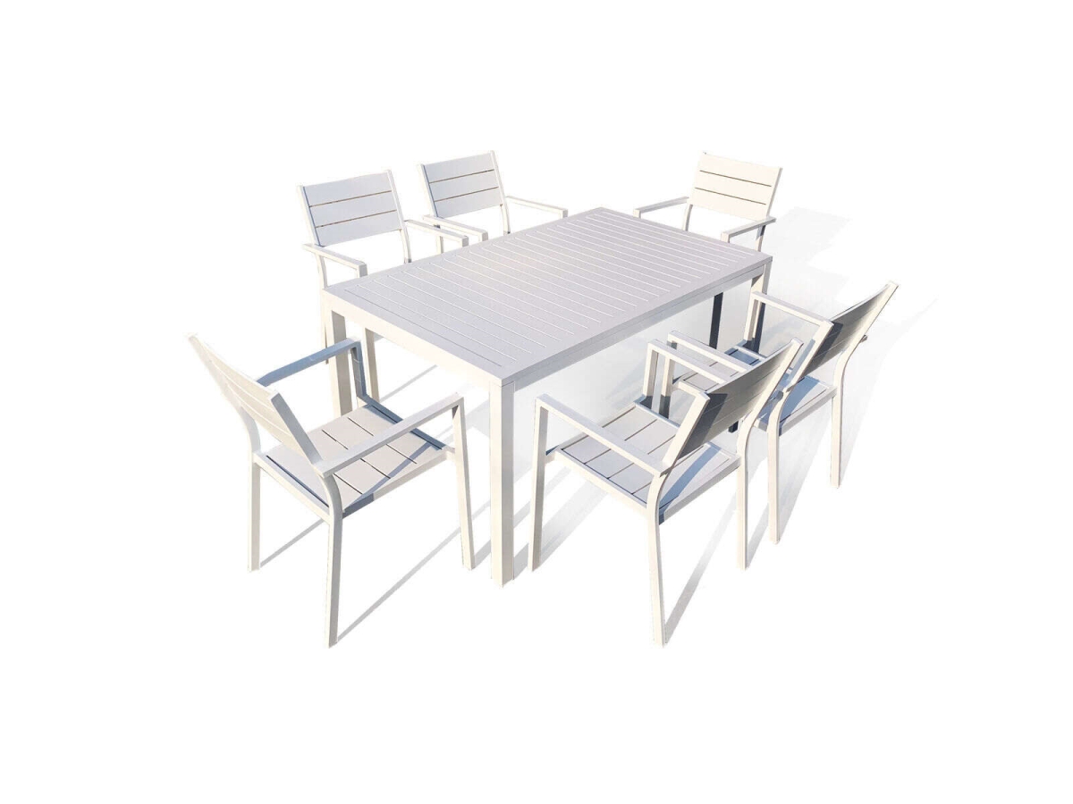 Infinity sorrento7WH White Square Aluminum Outdoor Dining Table with 4 Chairs - 7 Piece