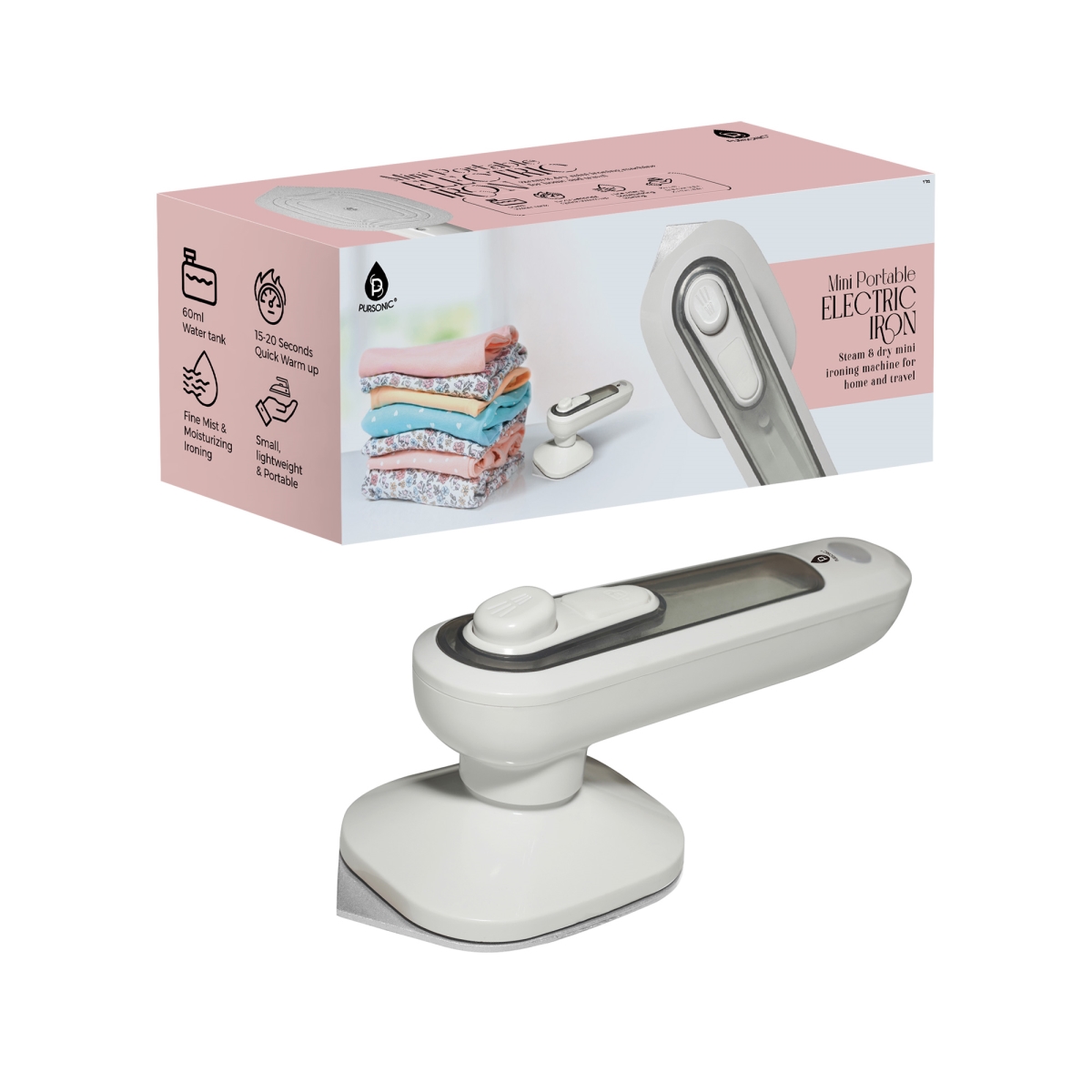 TI13WH Mini Portable Electric Iron, White -  Pursonic