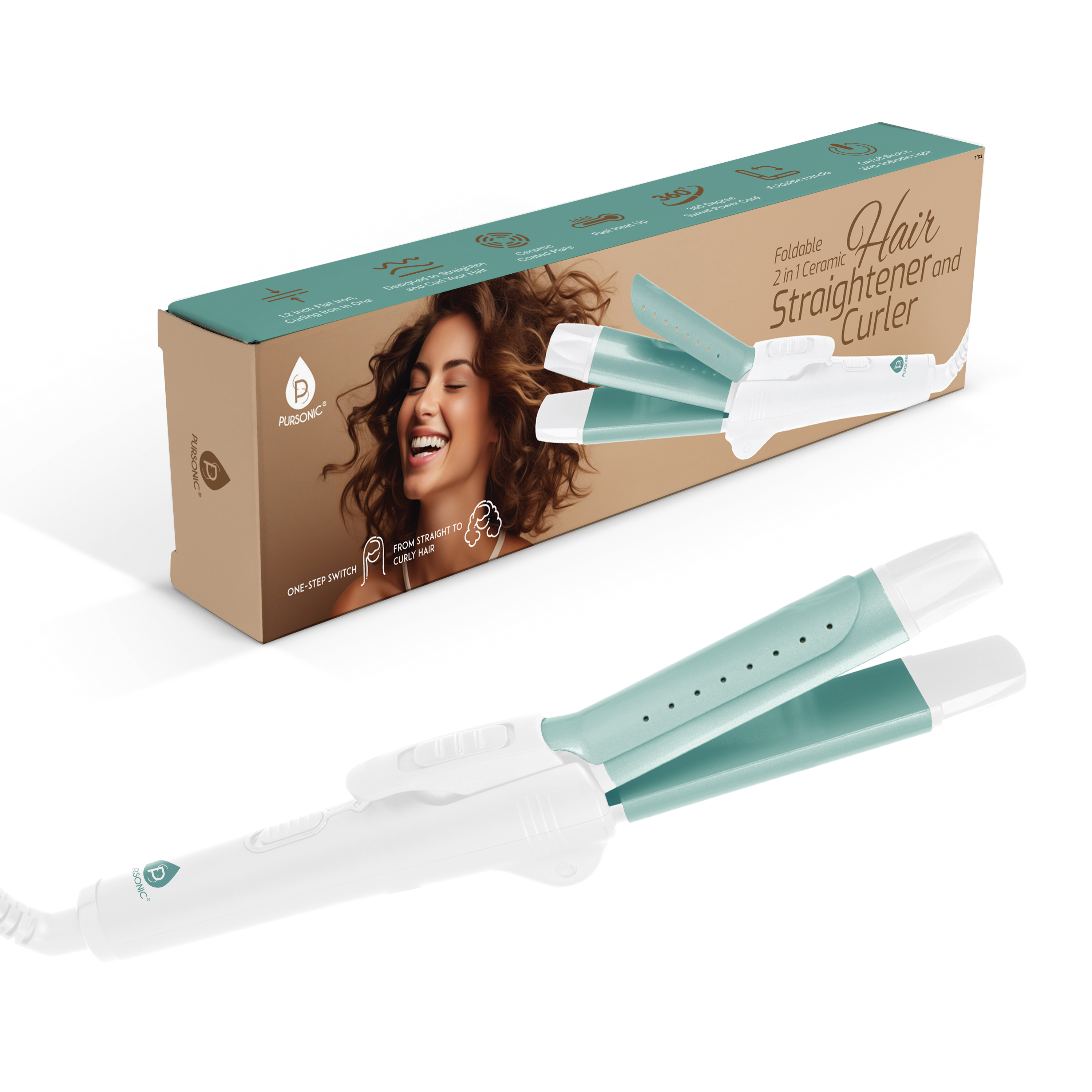 Foldable 2-in-1 Hair Straightener & Curler
