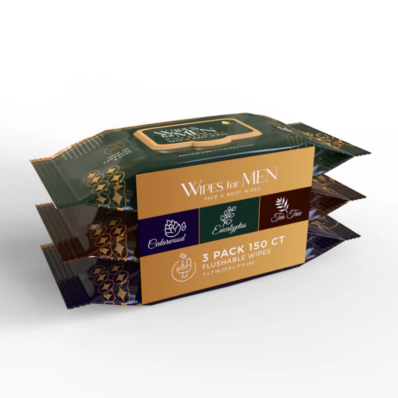 MW150 Men Assorted Face & Body Wipes with Cedarwood, Tea Tree & Eucalyptus - 150 Wipes - Pack of 3