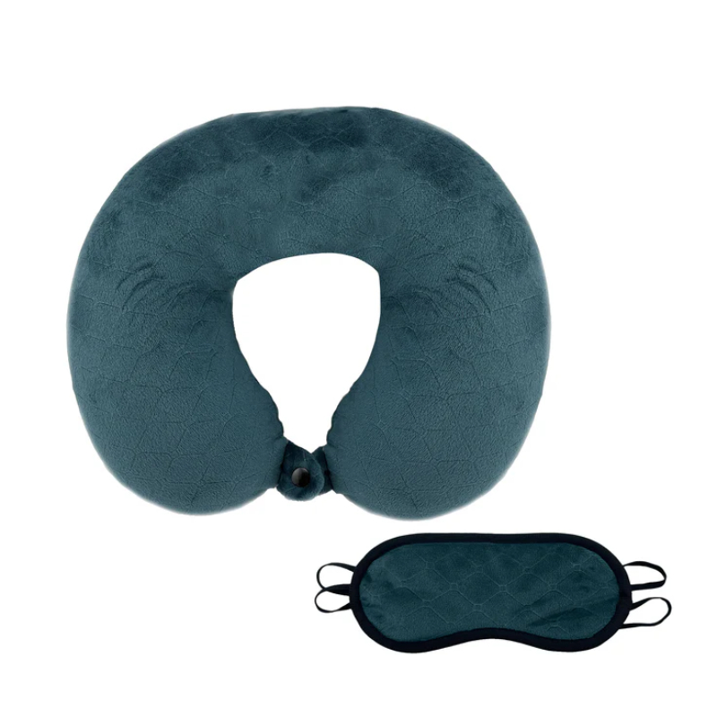 NP205TL Memory Foam Travel Pillow with Sleep Mask - Teal
