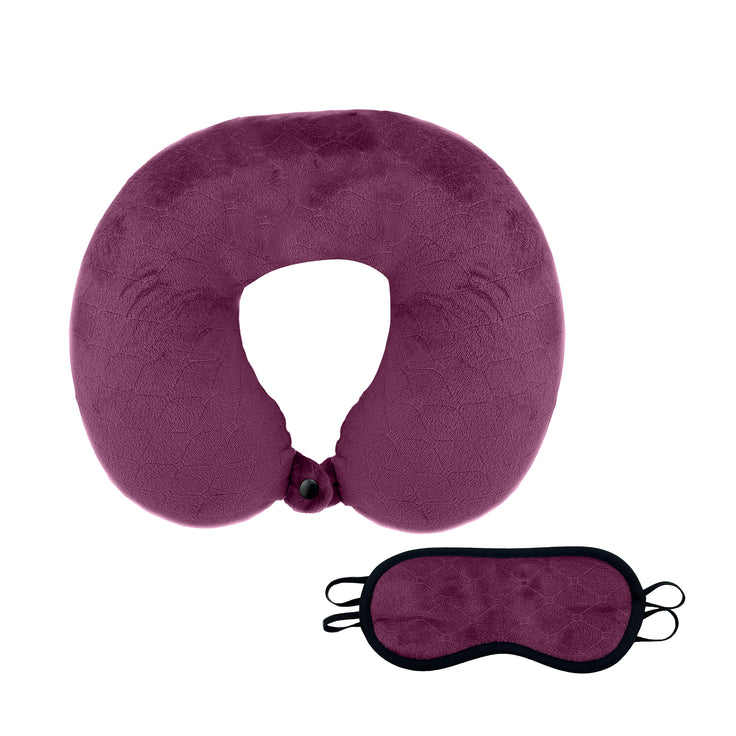 NP205PU Memory Foam Travel Pillow with Sleep Mask - Purple