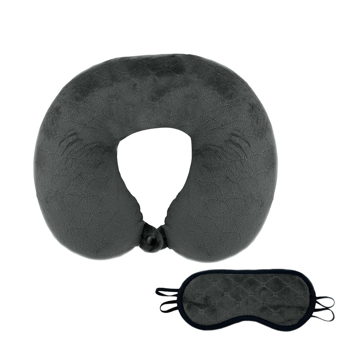 NP205GY Memory Foam Travel Pillow with Sleep Mask - Gray