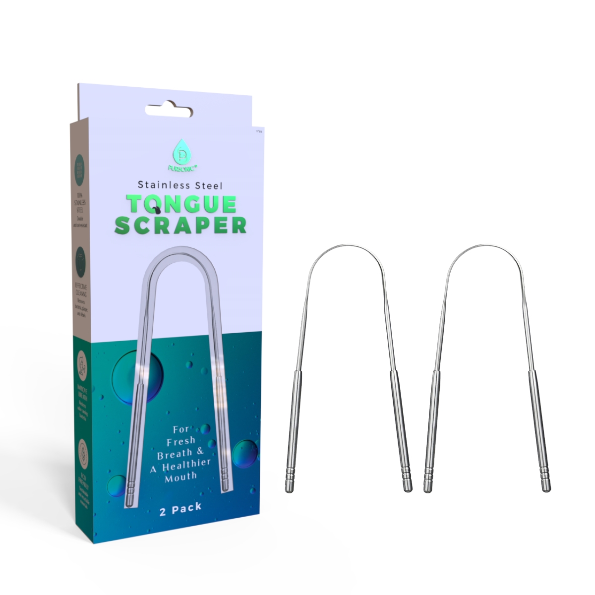 Picture of Pursonic TS2 Stainless Steel Tongue Scraper - Pack of 2