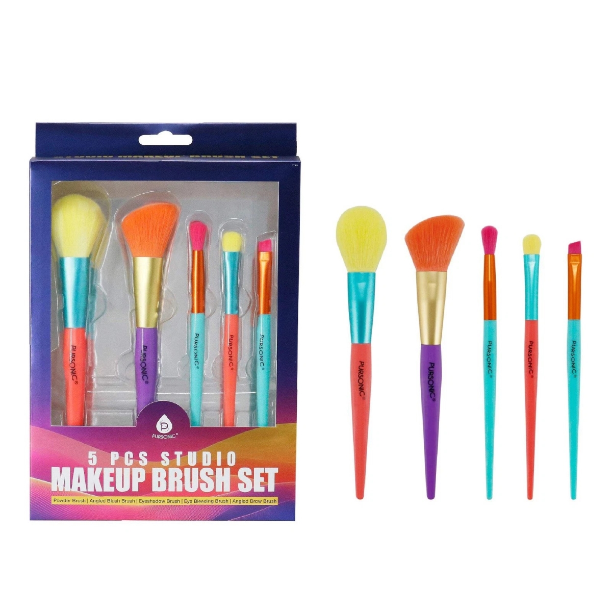 COG300CR Studio Makeup Brush Set, Rainbow Colors - 5 Piece