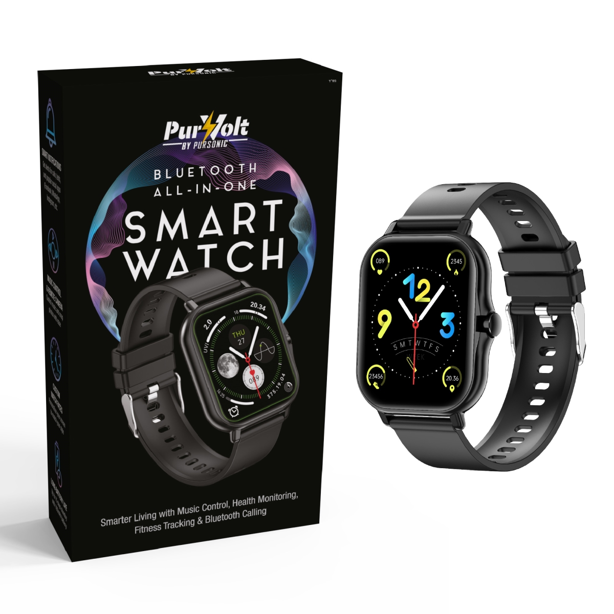 Samsonic Trading SW1 Pursonic All In One Bluetooth Smart Watch - Fitness Health Connectivity on Your Wrist - Black