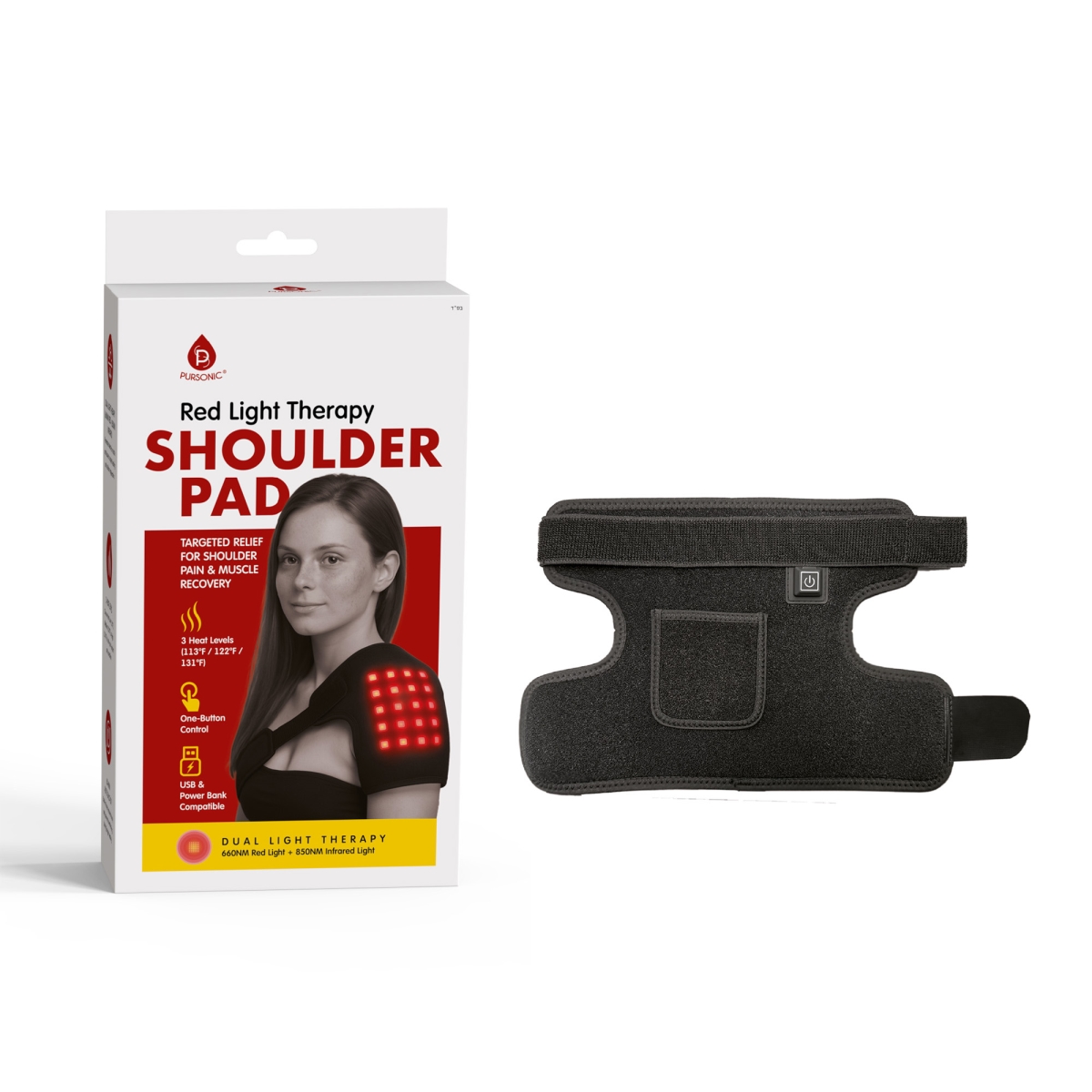Samsonic Trading RLTRSP Pursonic Red Light Therapy Targeted Relief Shoulder Pad for Pain Stiffness & Recovery