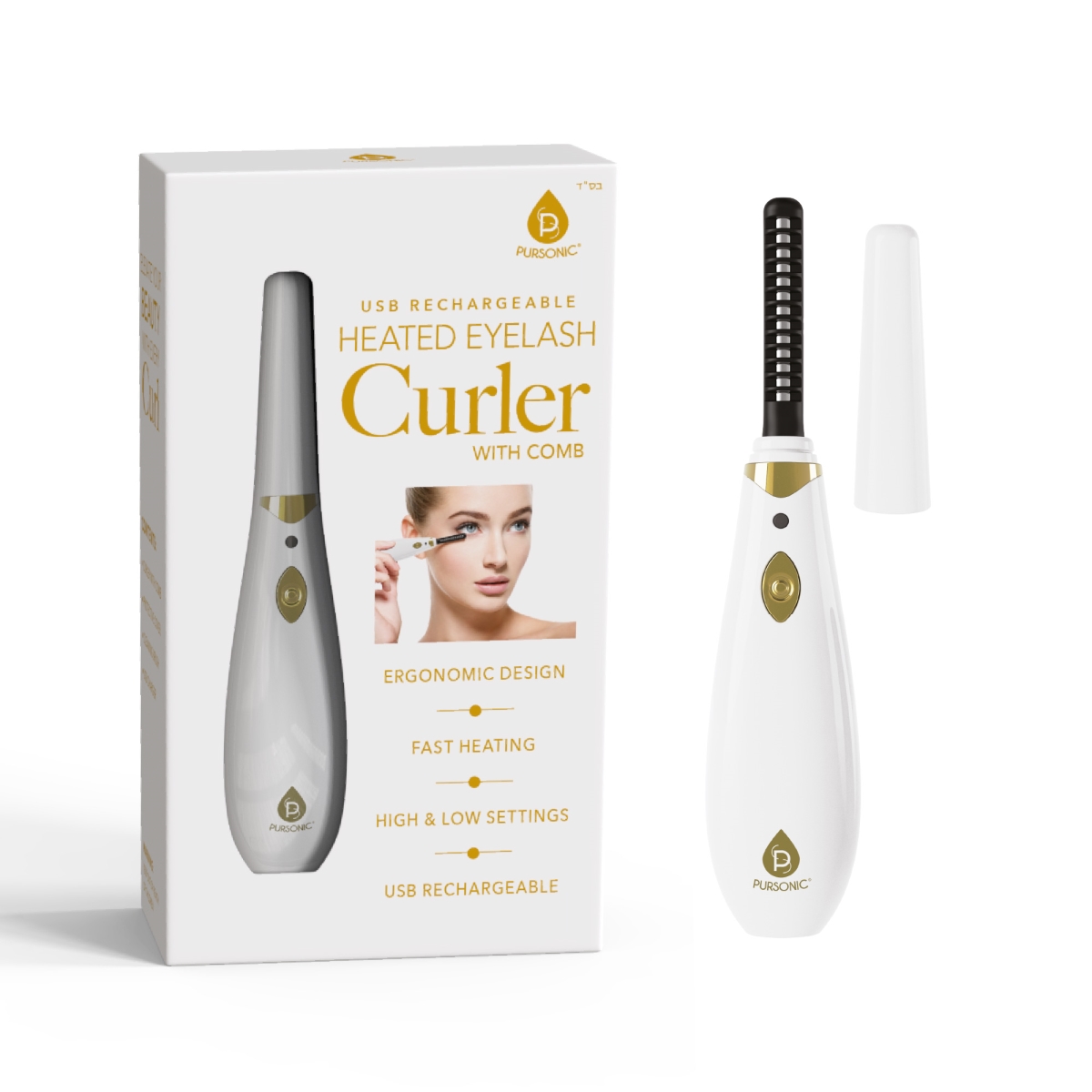 COG375R  USB Rechargeable Heated Eyelash Curler w/Comb