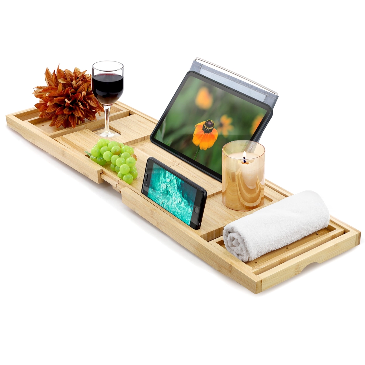 MC-B102  Expandable Bamboo Wood Bath Tray