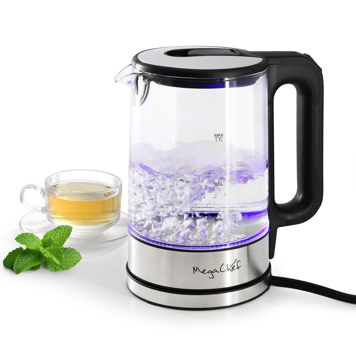 Picture of MegaChef MG-LT8707 MegaChef 1.8 Quart Glass and Stainless Steel Electric Tea Kettle