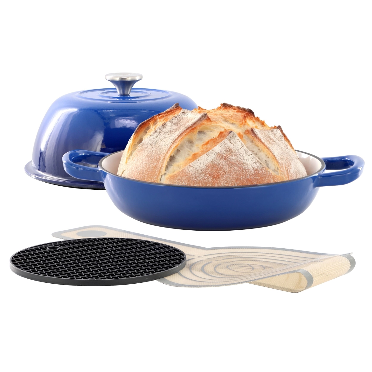 Picture of Megachef MC-CIBP100-B MegaChef 6 Quart Enameled Cast Iron Bread Pot in Blue with Baking Mat