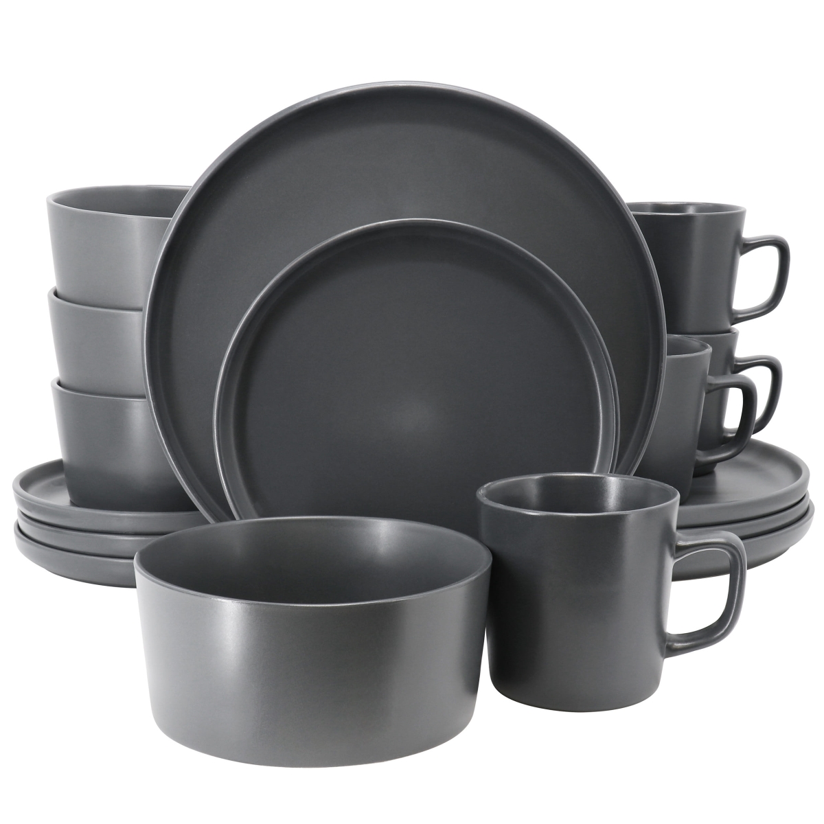 Picture of Elama EL-LUXMATTE-16-DG Elama Luxmatte Dark Grey 16 Piece Dinnerware Set