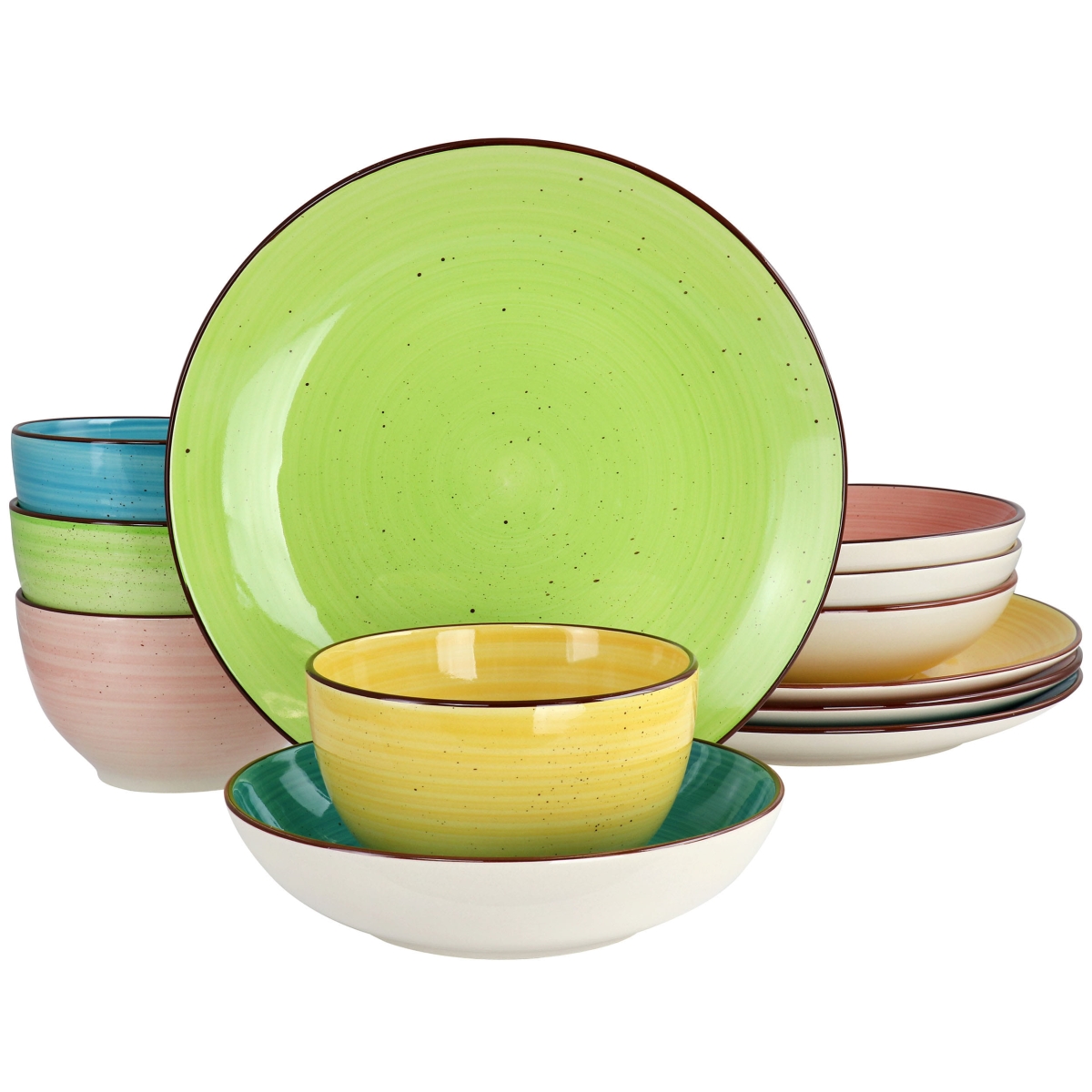 Picture of Elama ELM-HUDSON Elama Hudson 12 Piece Double Bowl Sto are Dinnerware Set in Assorted Colors