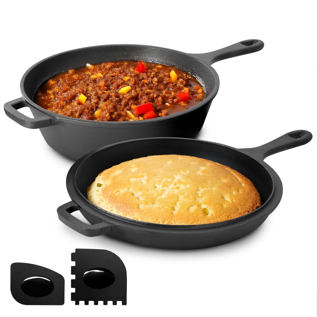 Picture of MegaChef MCCI-71001 MegaChef 10.5 Inch 2-in-1 Pre-Seasoned Cast Iron Skillet and Fry Pan Set