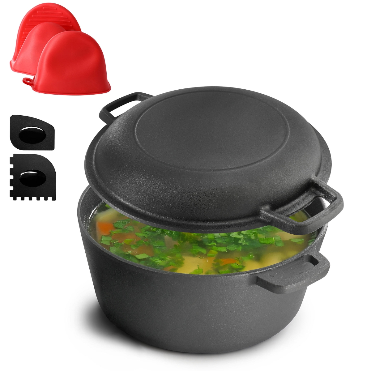Picture of MegaChef MCCI-7026 MegaChef 5 Quart Pre-Seasoned 2-in-1 Cast Iron Dutch Oven and Skillet
