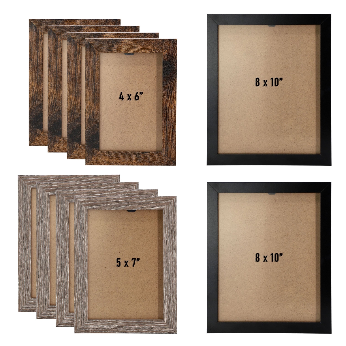MC-W101  10 Piece Assorted Wood Picture Frame Set in Black and Brown