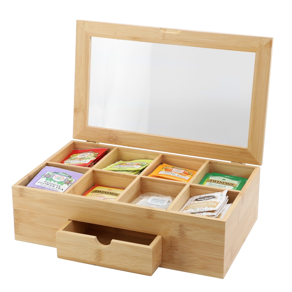Picture of MegaChef MC-B104 MegaChef 13 x 8 Inch Bamboo Tea Box Organizer with Acrylic Top Window