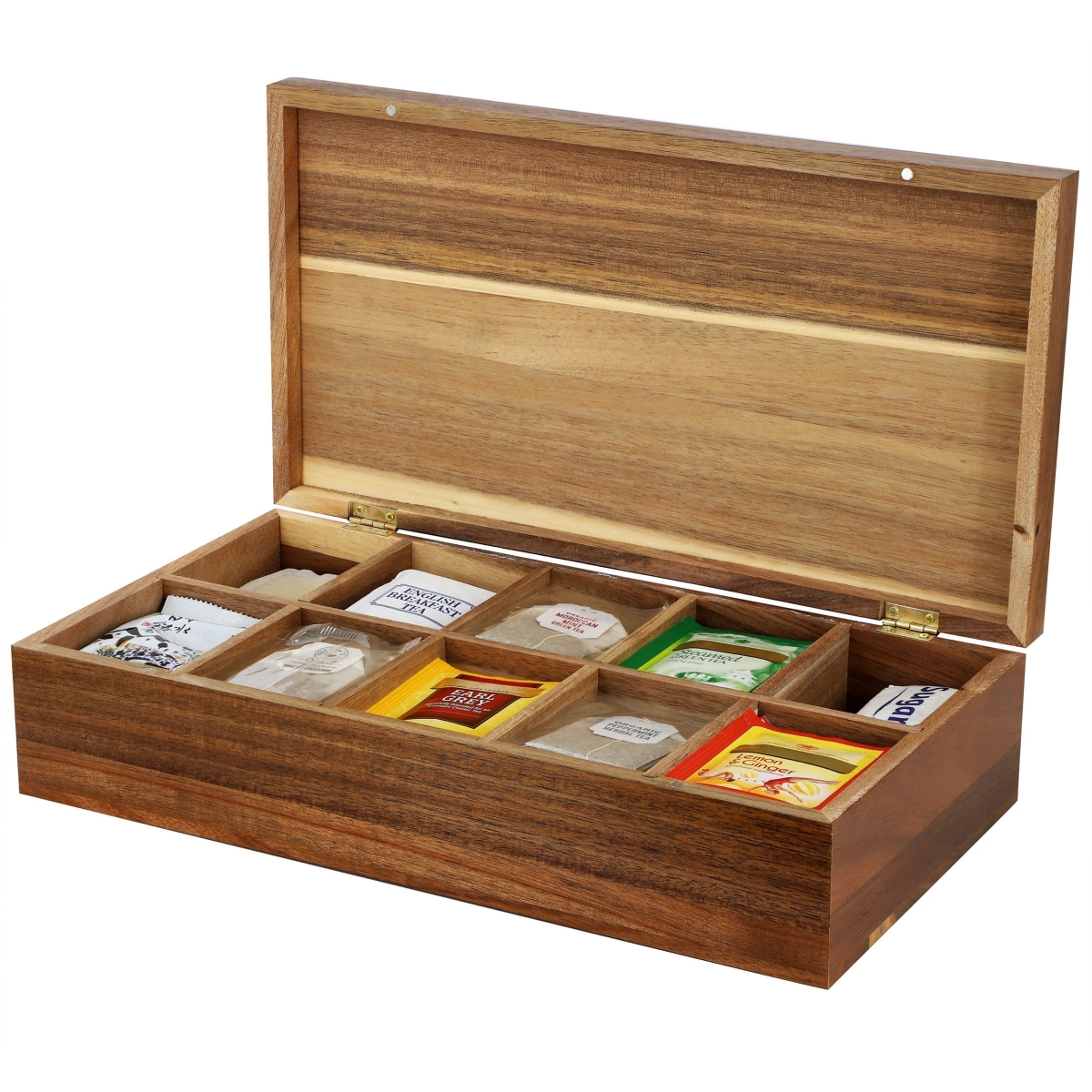 Picture of MegaChef MC-A122 MegaChef Acacia Wood 14.25 x 7.5 Inch 10 Compartment Tea Box