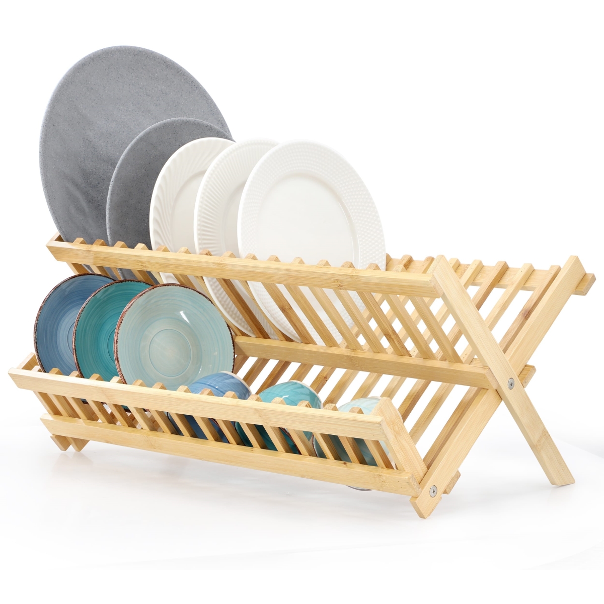 Picture of MegaChef MC-B107 MegaChef 2-Tier Collapsible Kitchen Bamboo Drying Dish Rack