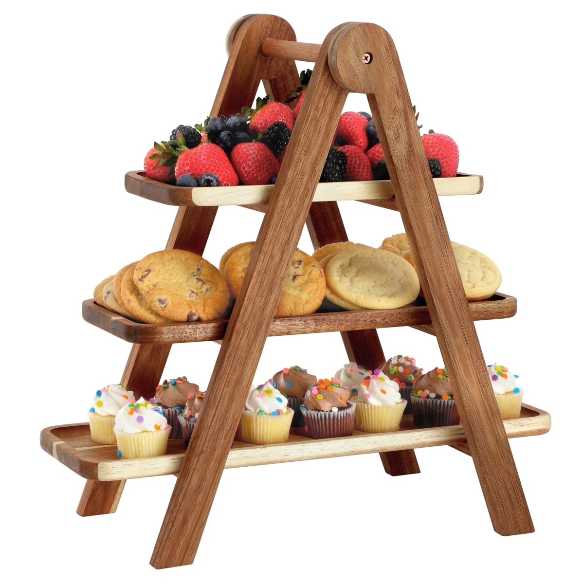 Picture of MegaChef MC-A123 MegaChef Acacia Wood 3 Tiered Rectangular Ladder Tray Set