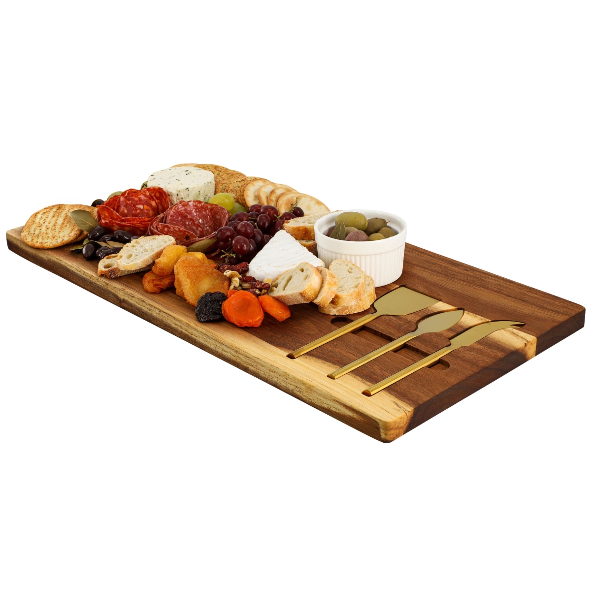 Picture of MegaChef MC-A133 MegaChef 21 x 11 Inch Acacia Wood Cheese Board with 3 Piece Knife  Set