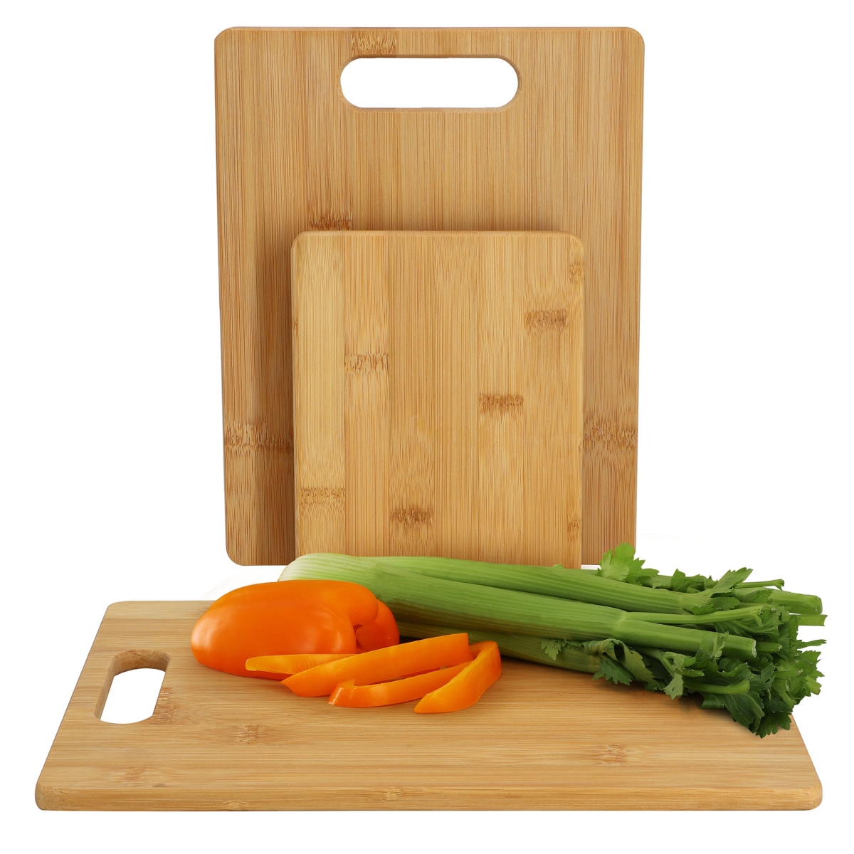 Picture of MEGACHEF MC-B127 MegaChef 3 Piece 8 Inch, 11 Inch, and 13 Inch Bamboo Wood Cutting Board Set