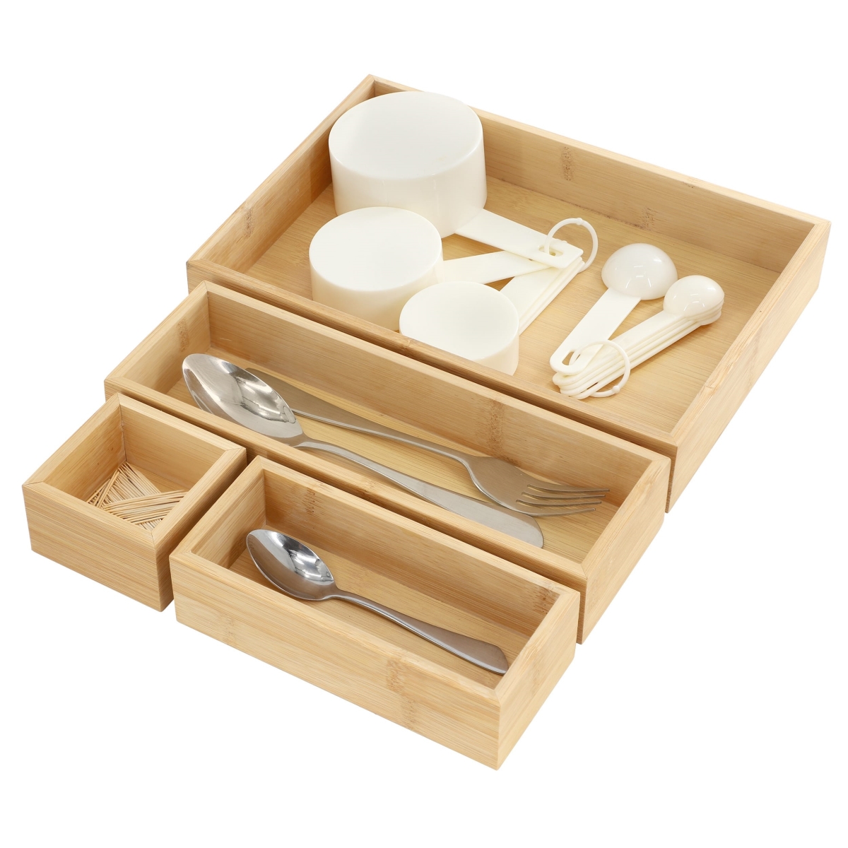 MC-B109  4 Piece Bamboo Storage and Organization Trays
