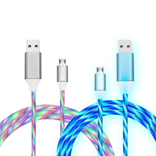 6 Lighted Micro USB Charging Cable with Glowing Light Streamer, Pack of 2
