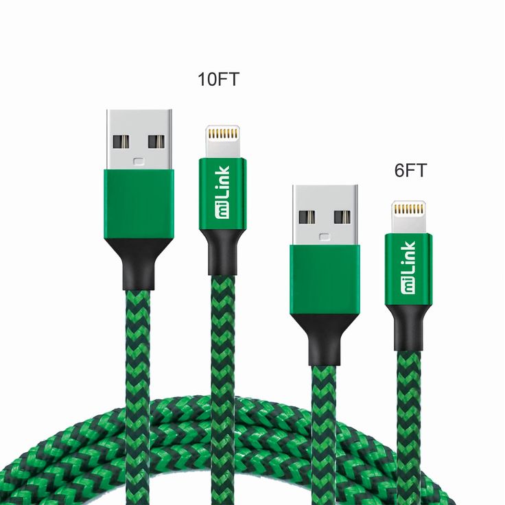 Picture of miLINK LC610-J96 6-10 ft. iPhone Changing & Syncing Cable&#44; Green & Black - Pack of 2