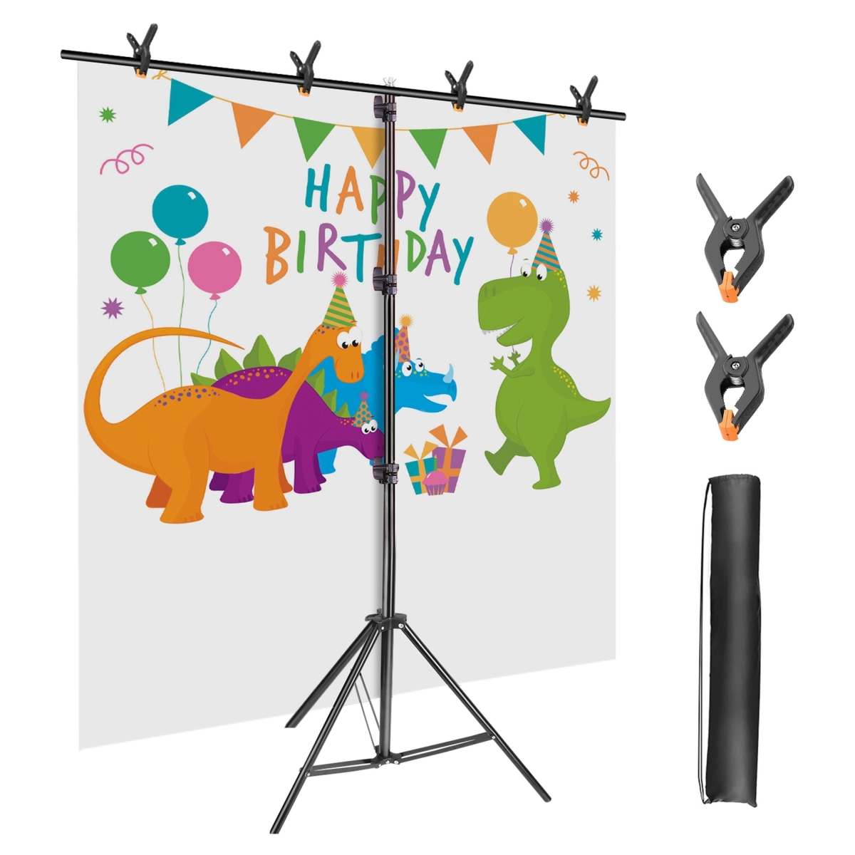 FFF-2.6-2M-GPCT4887 6.5 x 8.5 ft. T-Shape Backdrop Stand, Adjustable with 6 Clamps, Sandbag & Carry Bag - Multi Color