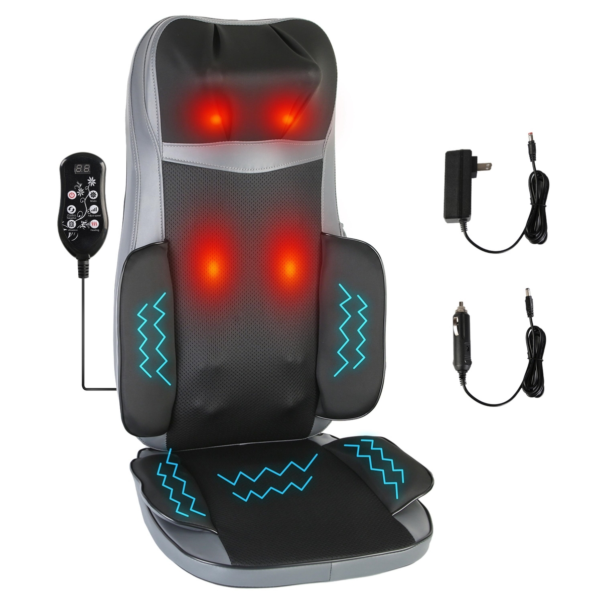 FFF-GPCT5084 Shiatsu Neck & Back Massager with Heat, 3D Kneading Massage Pad, for Home & Car Driver Seat - Black