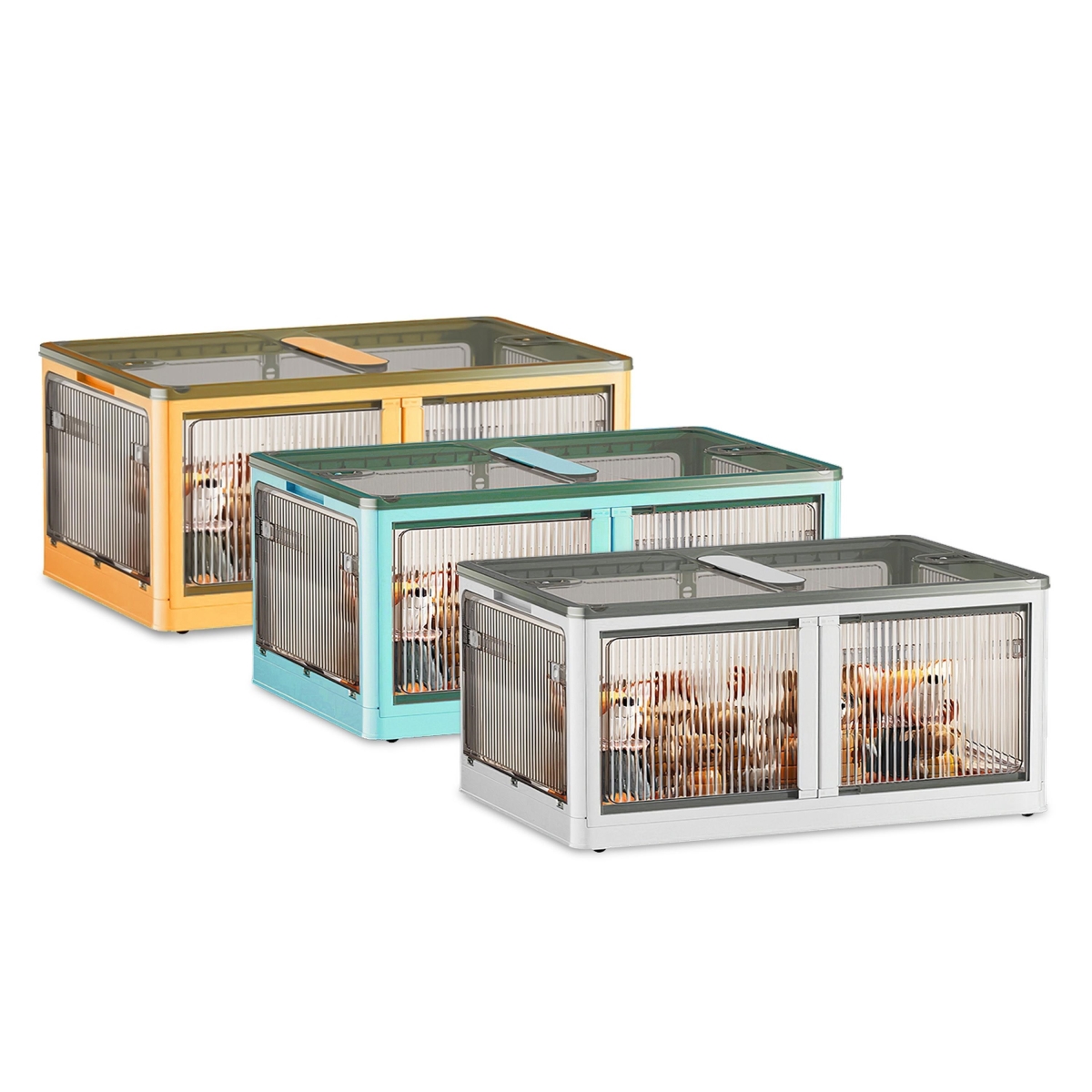 FFF-L-Green-GPCT4628 4 Doors Collapsible Stackable Closet Organizer Containers Foldable Storage Bins with Lid - Green - Large - 3 Piece