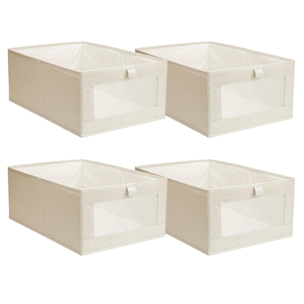 FFF-GPCT4649 Foldable Linen Clothing Storage Bin with Visible Clear Window - Brown - One Size - 4 Piece