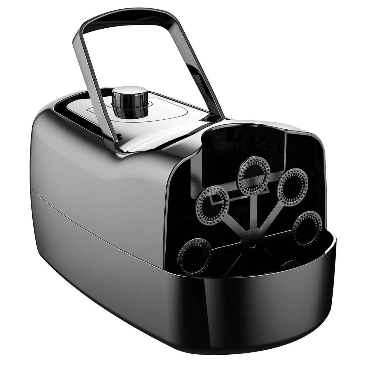 FFF-GPCT4604 Automatic Portable Bubble Blowing Machine with 2 Speeds Handle 3000-4000 Bubbles Per Minute Plug-In Battery Powered - Black - One Size