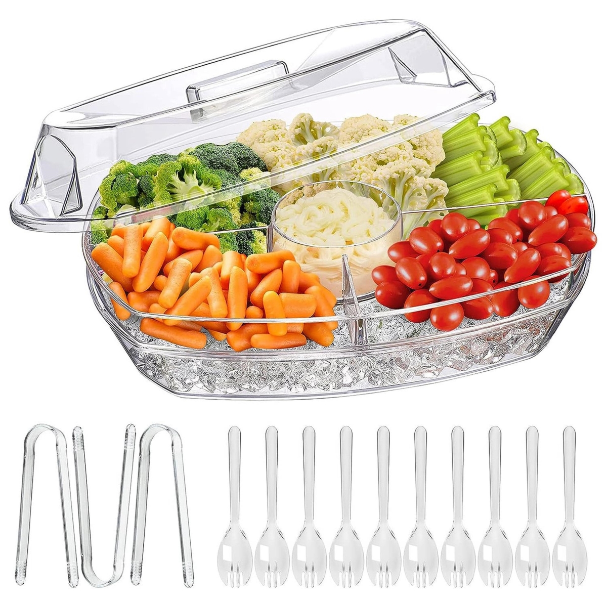 FFF-GPCT4772 Fruit Ice Serving Chilled Veggie Tray with Lid & 4 Compart - Gray - One Size