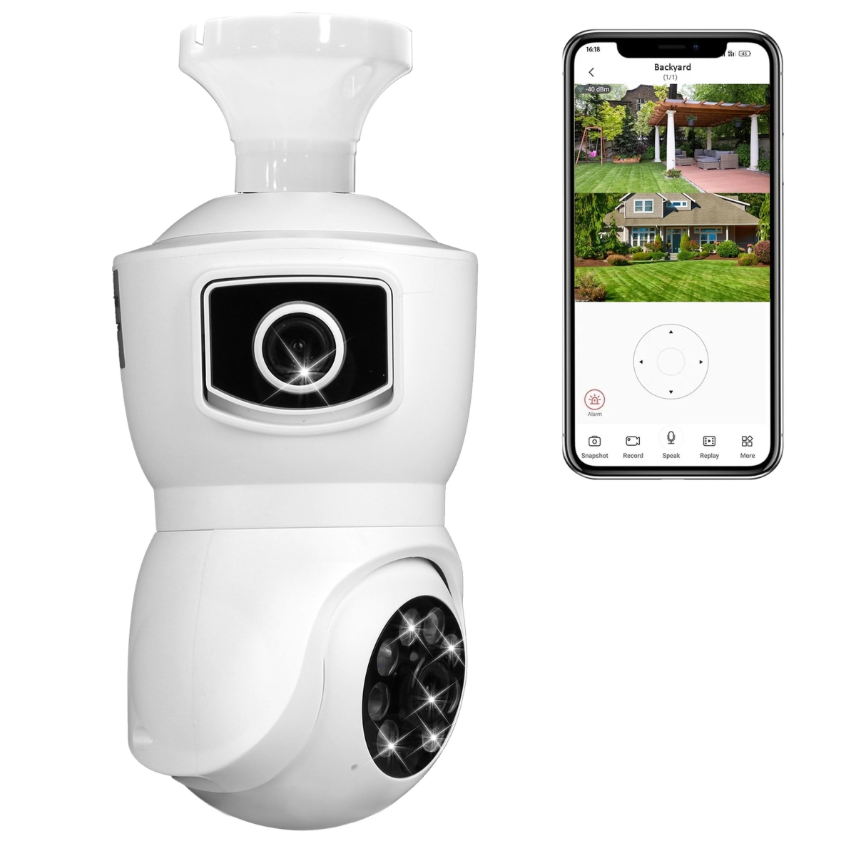 FFF-GPCT5003 1080P Wi-Fi IP Dual Lens E27 Light Socket Surveillance Camera with APP Control AI Human Detection, White - One Size