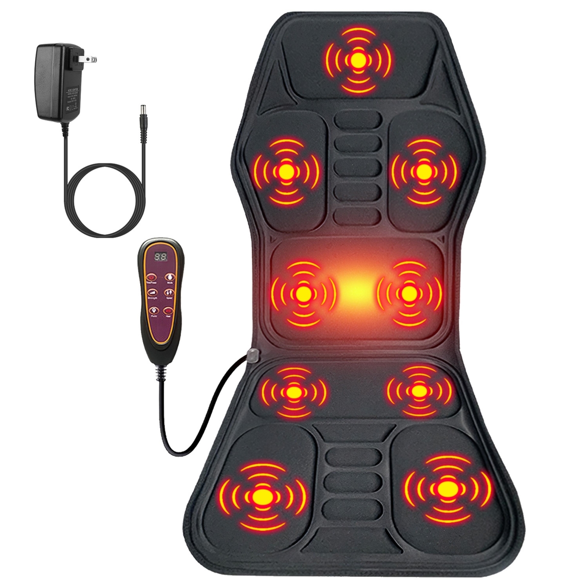 FFF-GPCT5249 Full Body Massage Chair Pad, Heat, Pinpoint Vibration, Timer - Black
