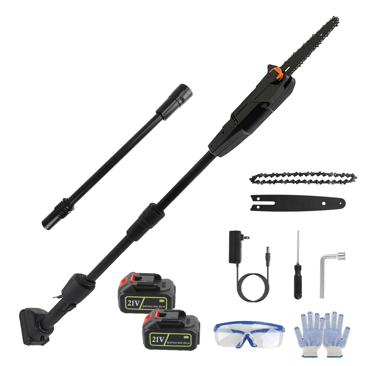 FFF-10CellBattery-GPCT5153 6 in. Cordless Pole Saw, 7.4 ft. Extendable, 35 ft. Speed, 2 Batteries Included - Black