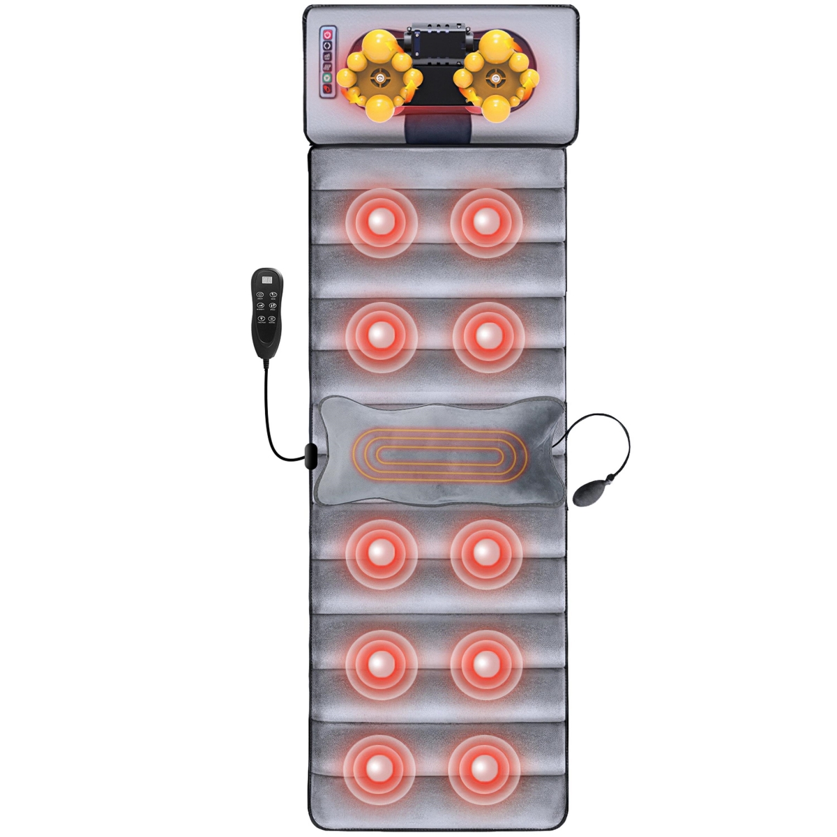 FFF-GPCT5081 Full Body Electric Massage Mat with Heat, Vibration, 10 Motors, Neck Pillow - Gray