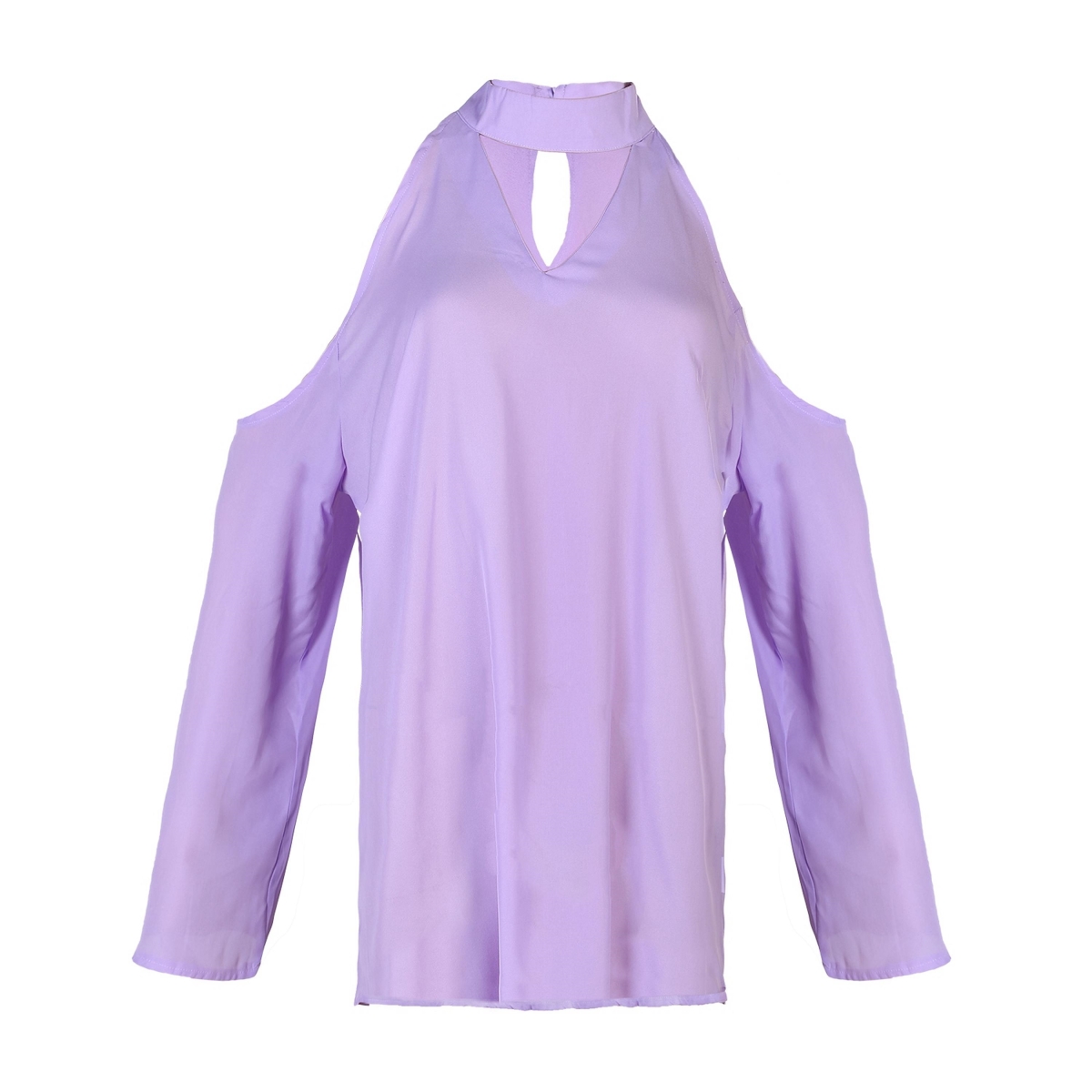 FFF-S-Purple-GPCT1647 Off Shoulder V-Neck Long Sleeve Solid T-Shirt for Women, Purple - Small
