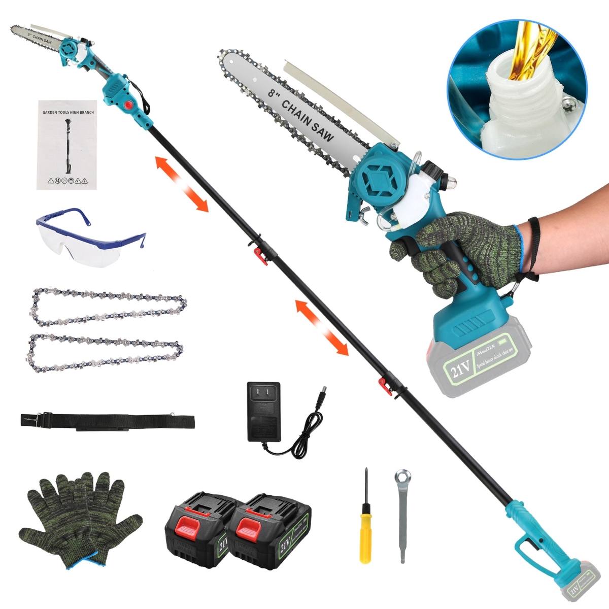 FFF-3000mAh-GPCT5269 2-in-1 Cordless Pole & Mini Chainsaw, 8 in. Brushless with 21V Battery & Extender - Black - 3000mAh