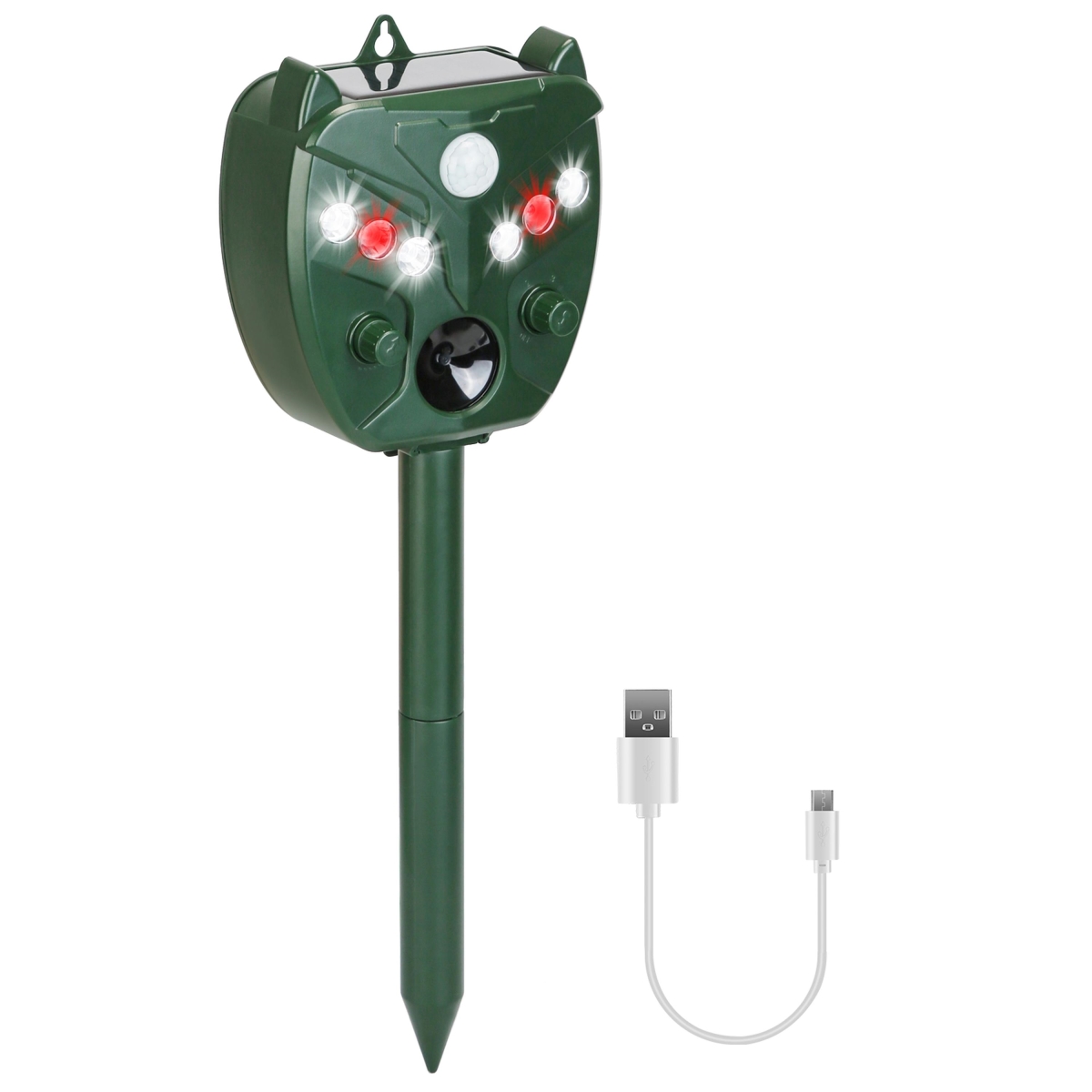 FFF-GPCT5389 Ultrasonic Solar Animal Repeller with 5 Modes - Snake Squirrel Bird Dog Cat - Green - One Size