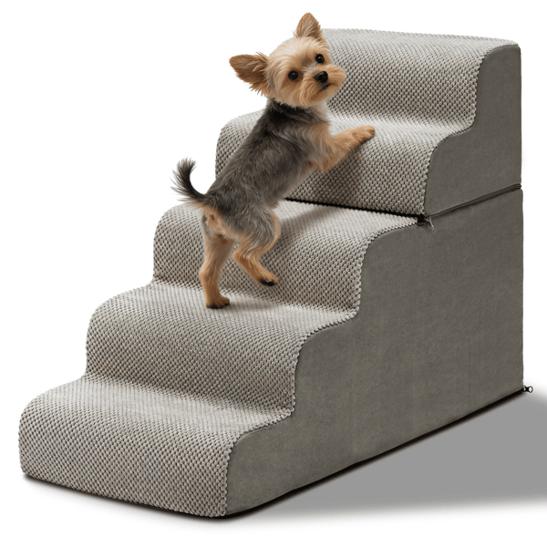 5-Step Dog Stairs Steps for High Bed, Pet Steps for Small Dogs & Cats, Non-Slip Removable Washable Cover Ramp for Indoor & Outdoor Car