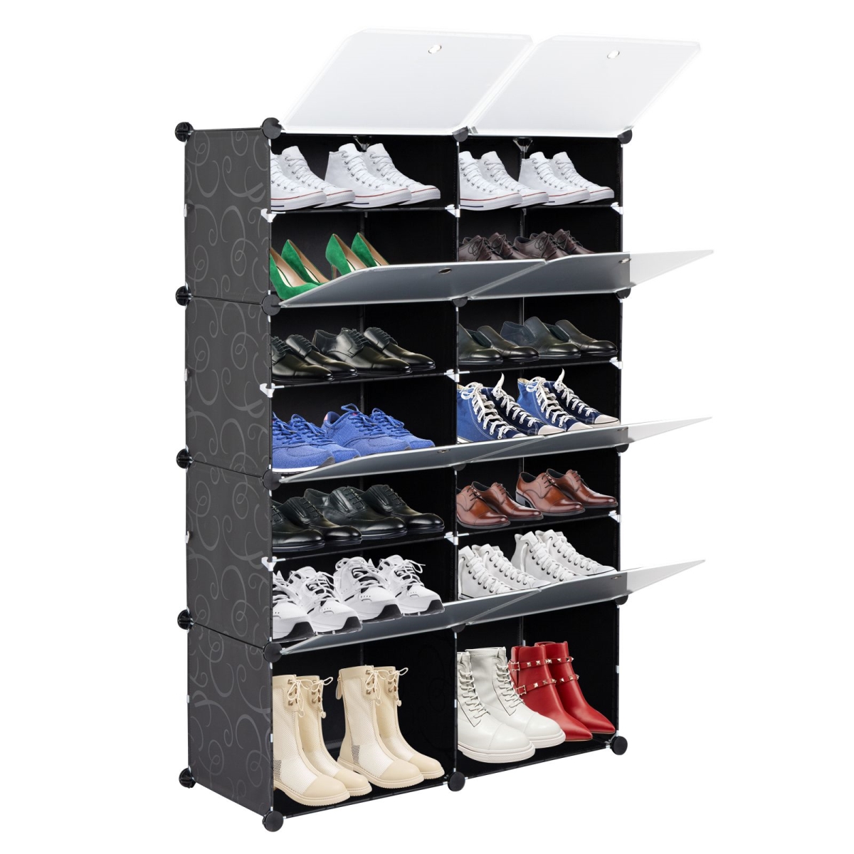 D0102HEBD1A 7-Tier Portable Shoe Rack Organizer 14 Grids Tower Shelf Storage Cabinet Stand Expandable - Black RT - 28 Pair