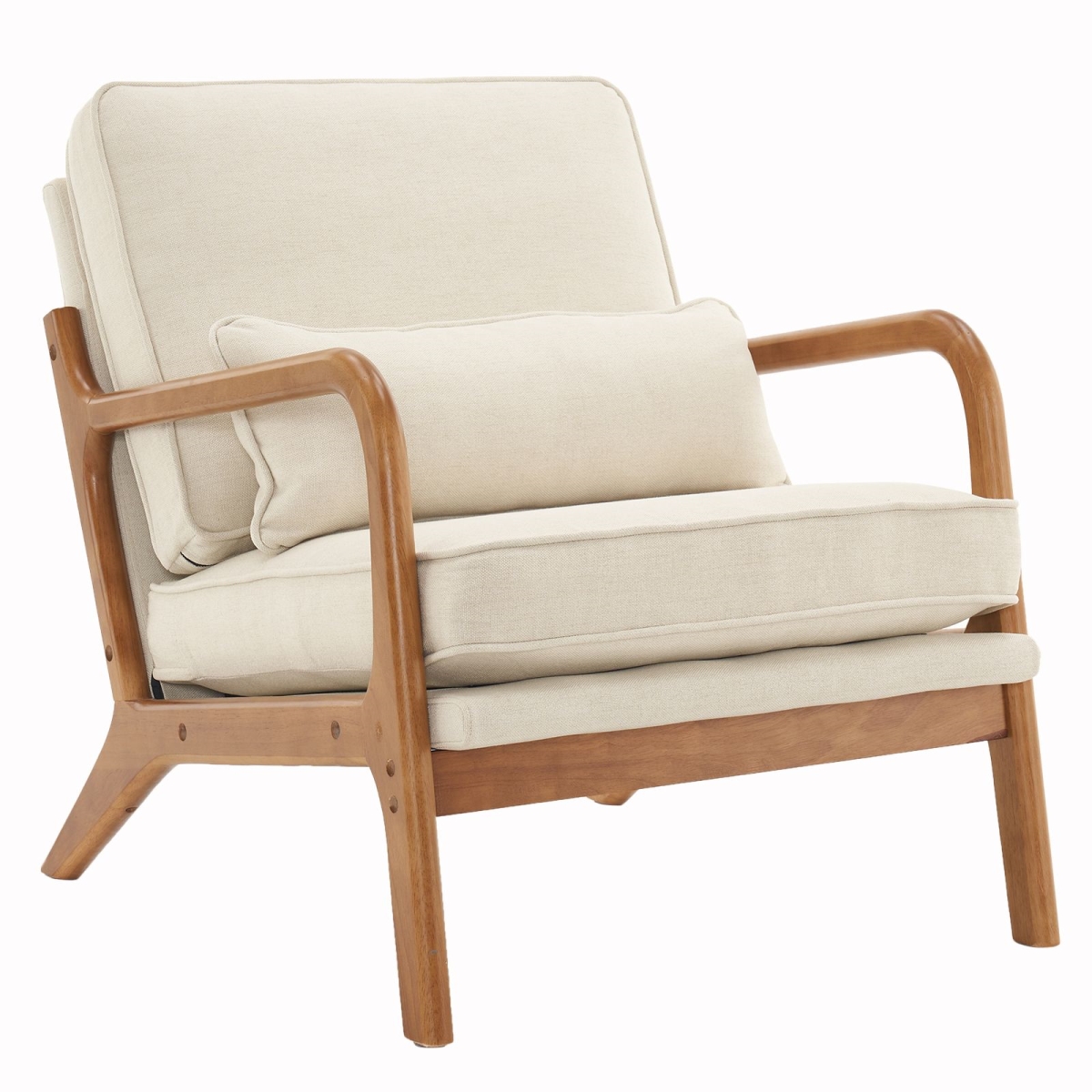 D0102HIRNFG Oak-Armrest Upholstered Single Indoor Lounge Chair, Off-White