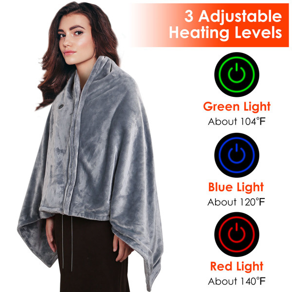 D0102HQTQXU Wearable USB Portable Heated Blanket Shawl - 3 Gears 8 Heating Zones Cordless Zip Heated Throw Blanket for Womens
